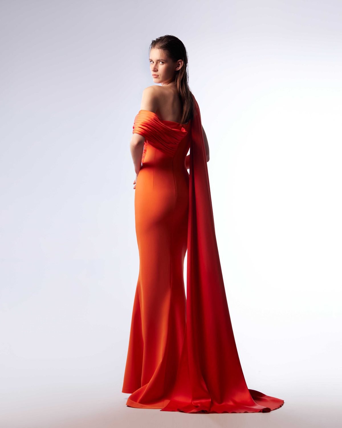Ordandie Embellished Fire Orange Dress