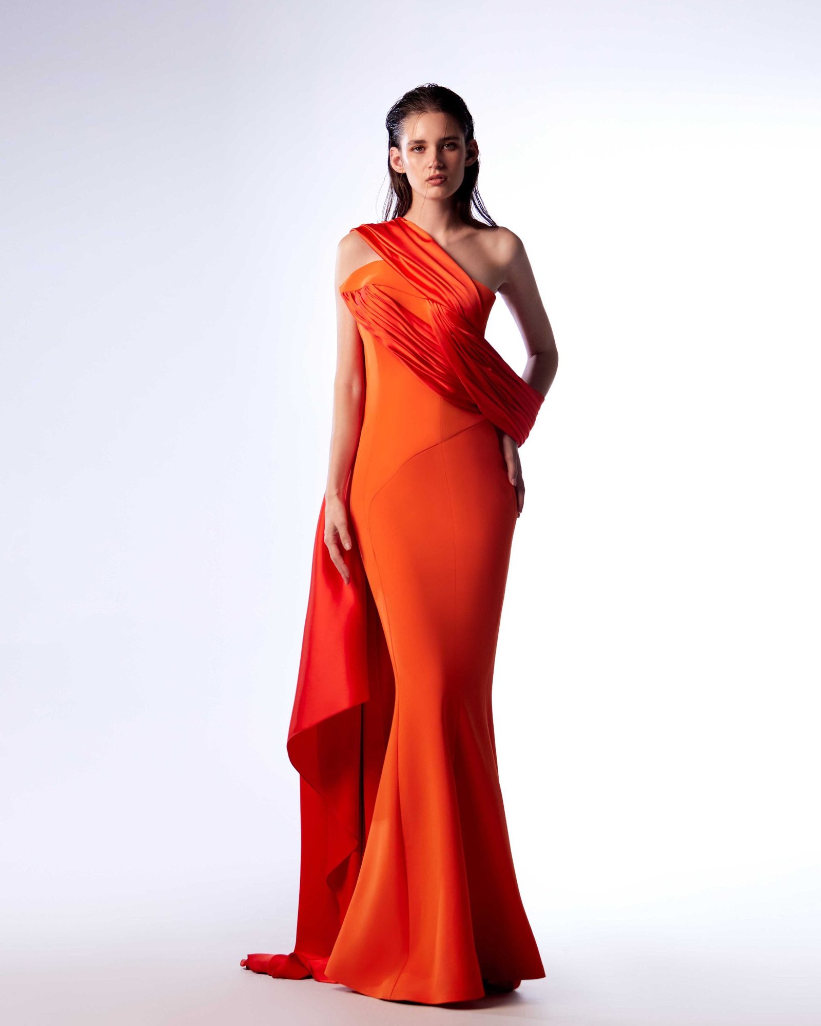 Ordandie Embellished Fire Orange Dress