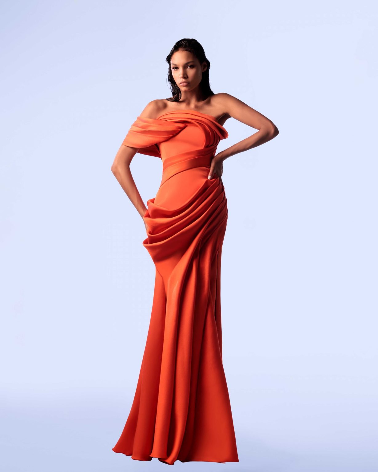 Ordandie Embellished Fire Orange Dress