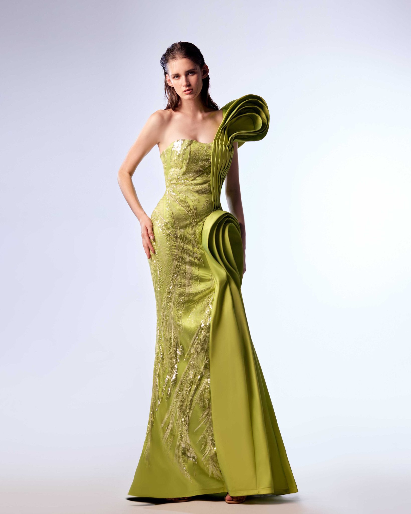 Ordandie Embellished Fire Orange Dress