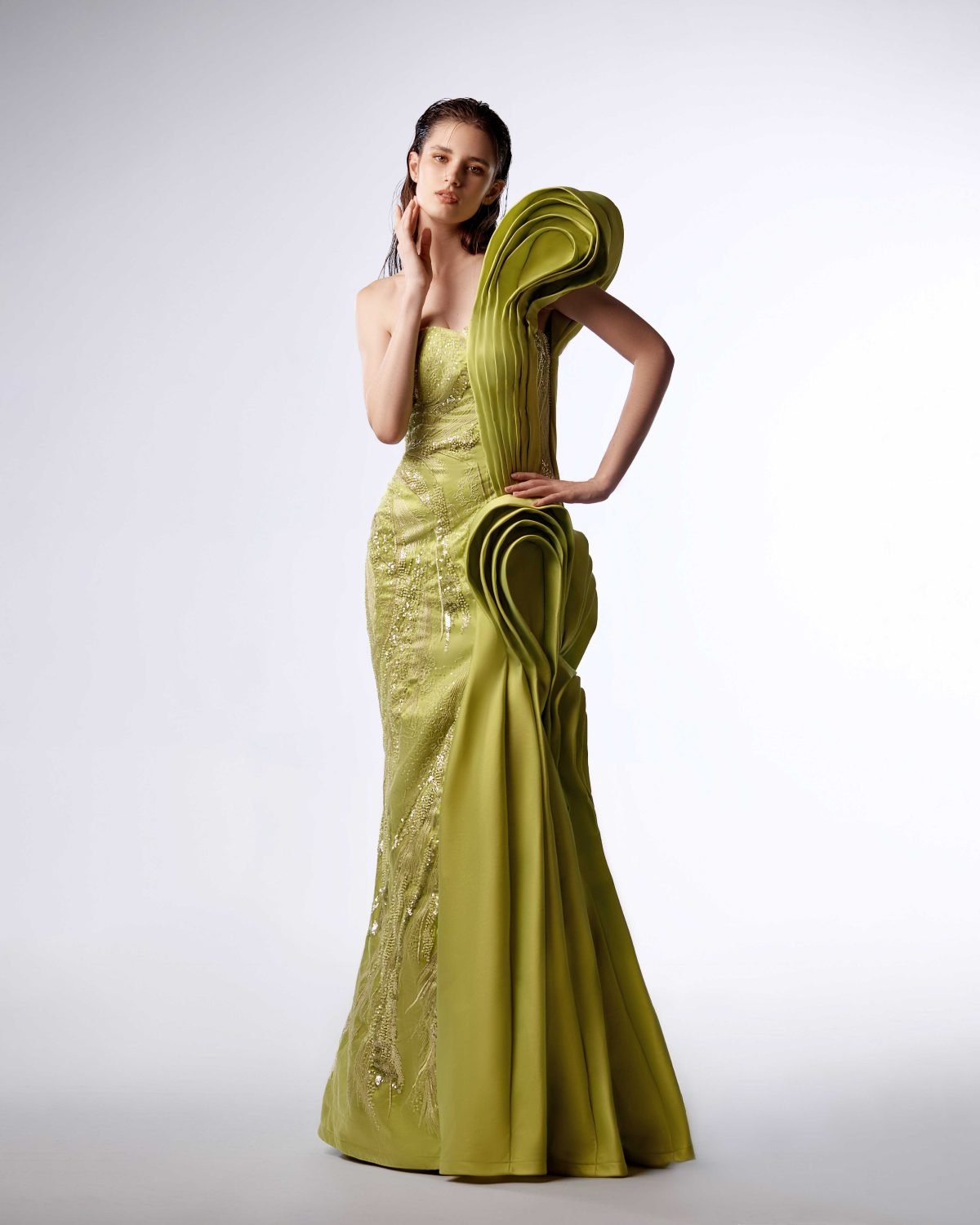 Ordandie Embellished Fire Orange Dress