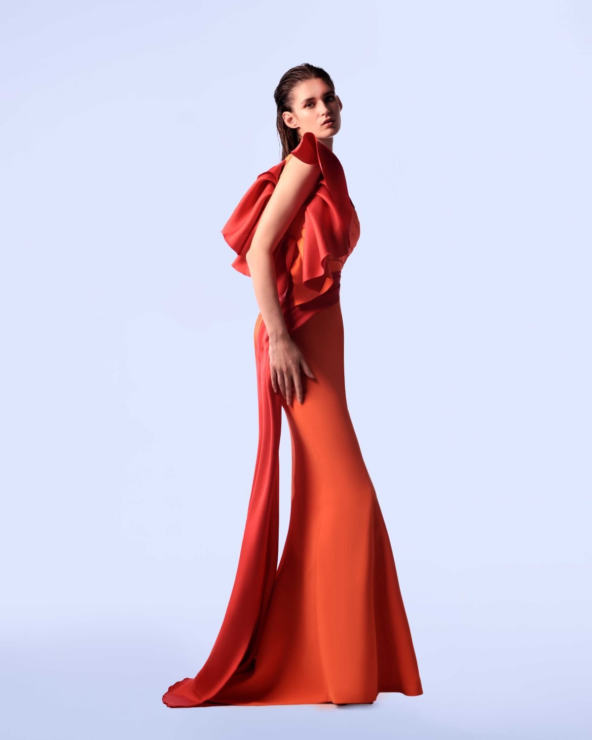 Ordandie Embellished Fire Orange Dress