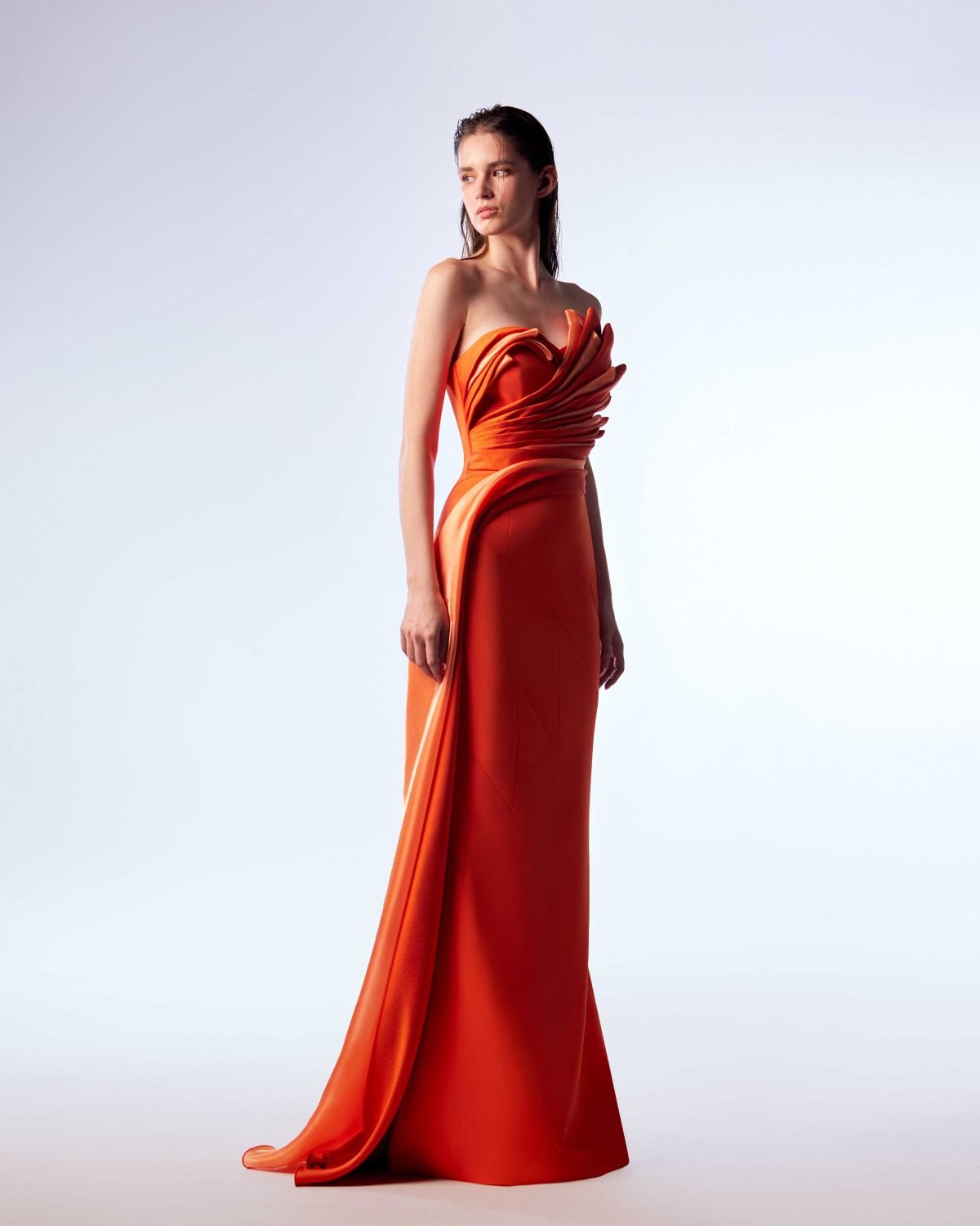 Ordandie Embellished Fire Orange Dress