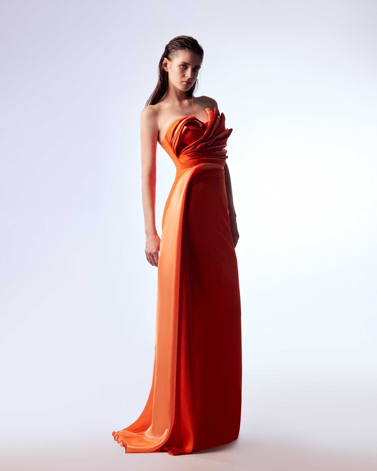 Ordandie Embellished Fire Orange Dress
