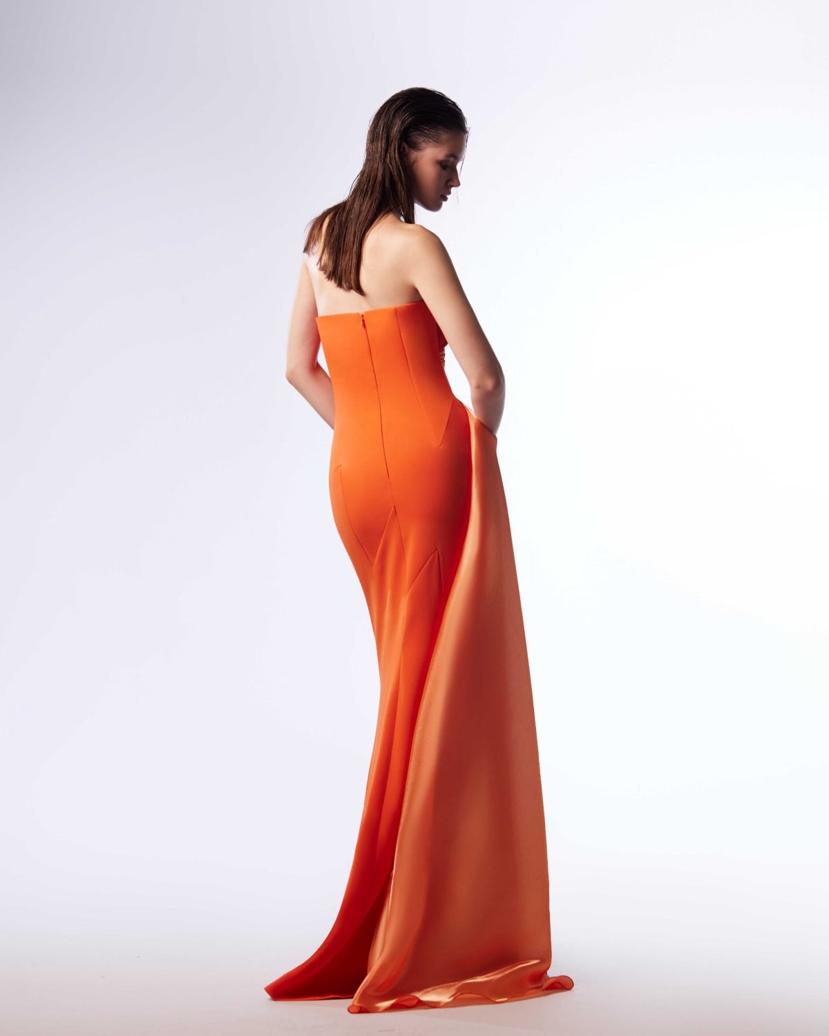 Ordandie Embellished Fire Orange Dress