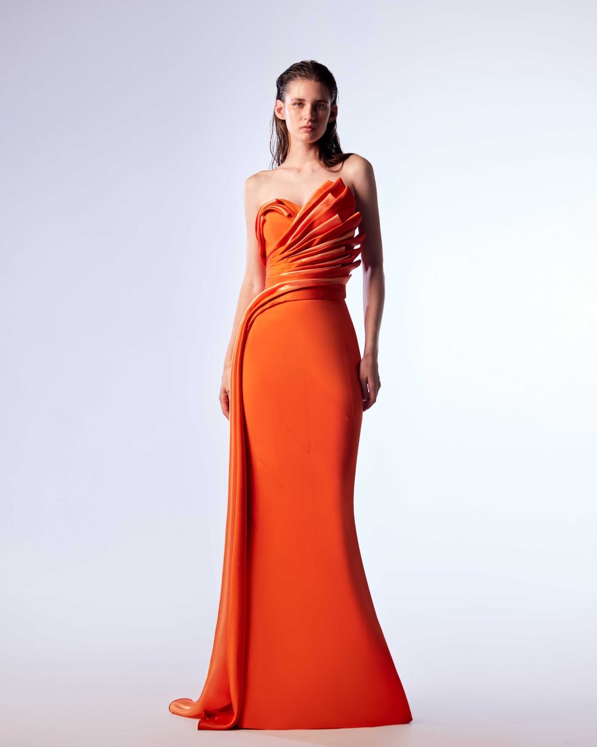 Ordandie Embellished Fire Orange Dress