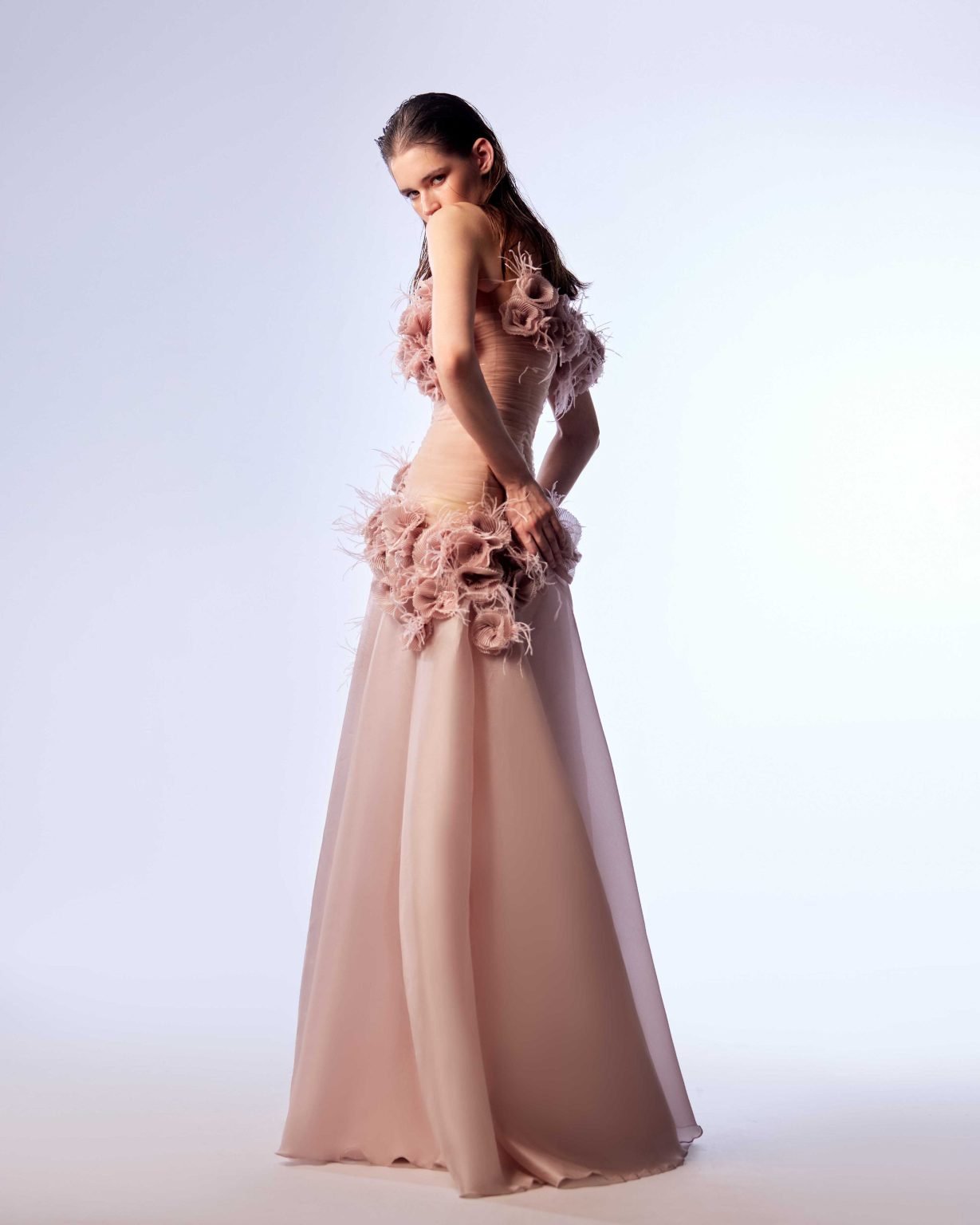 Ordandie Embellished Fire Orange Dress