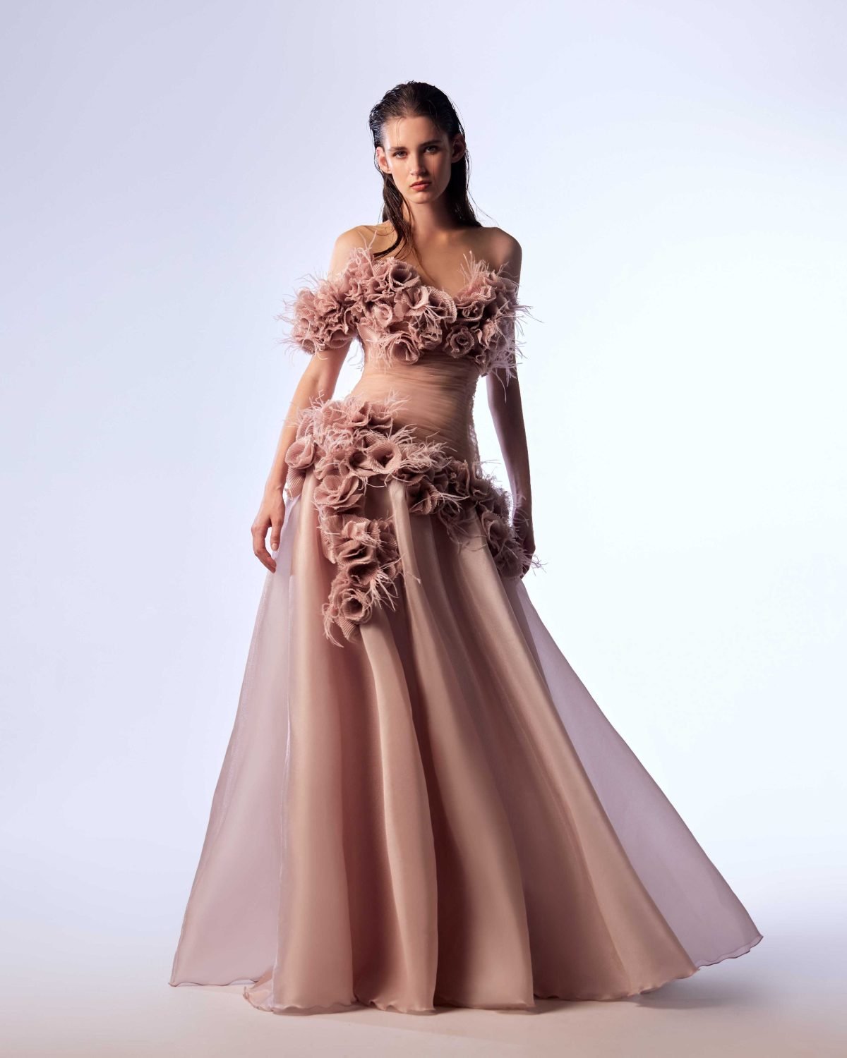 Ordandie Embellished Fire Orange Dress