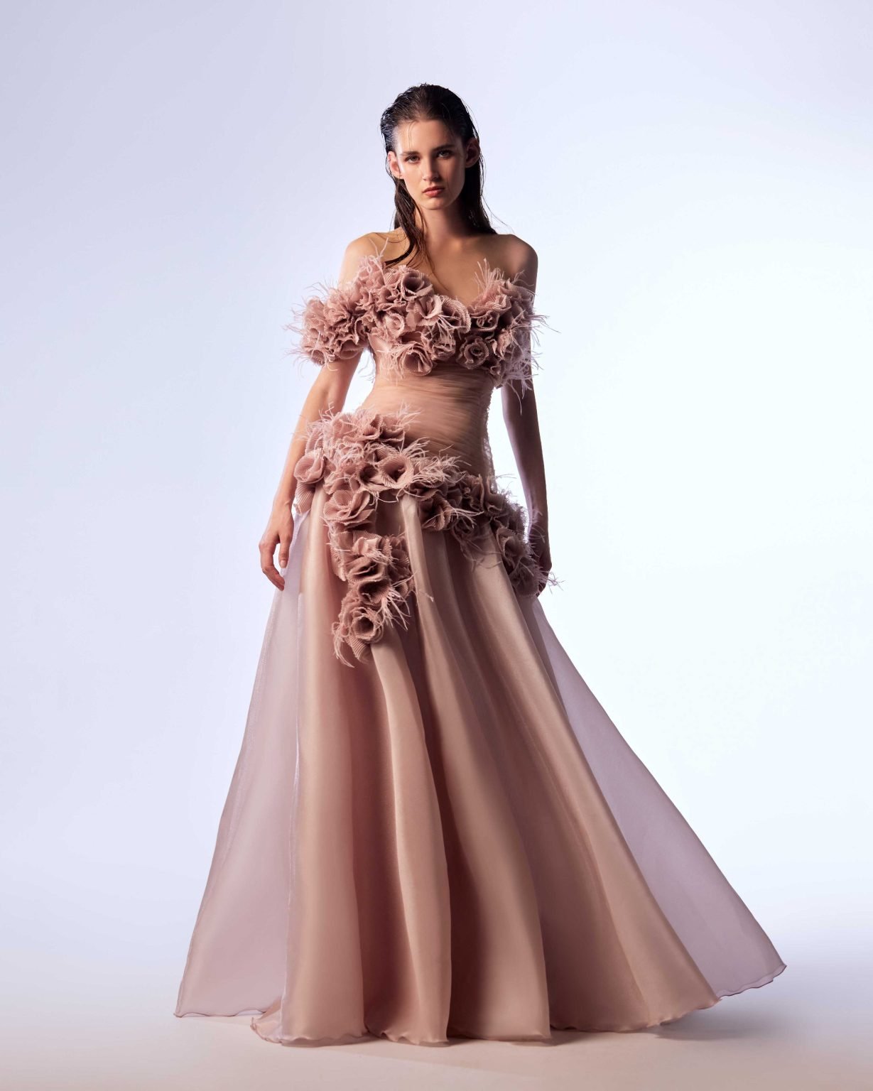 Ordandie Embellished Fire Orange Dress