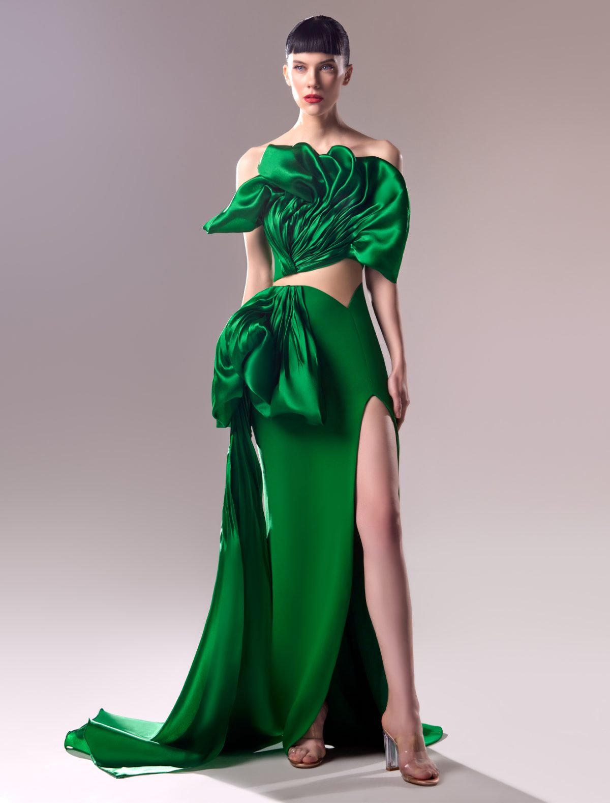 Crepe and Organdie Cutout Dress in Enchanting Green