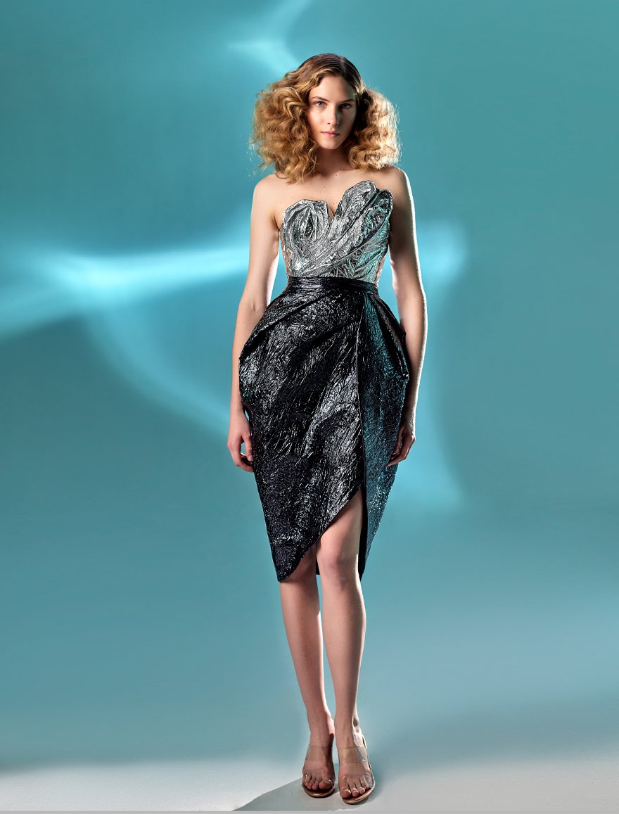Silver Glossy Draped Corset