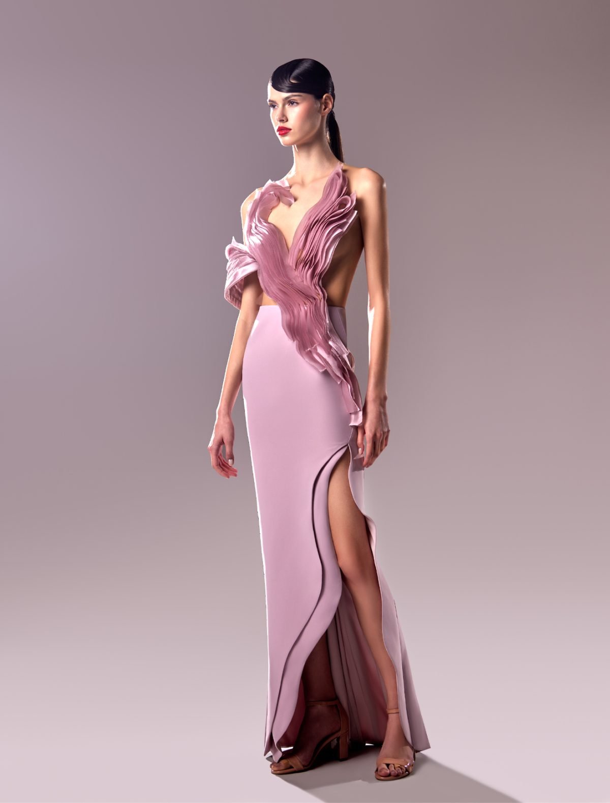 Elegant Organdie and Crepe Pink Dress: Modern Sophistication meets Timeless Charm