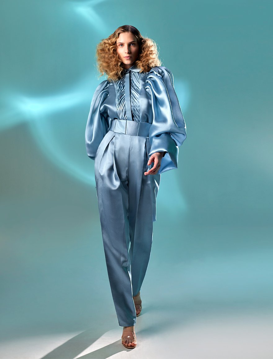 Puffy Sleeves Blue Shirt