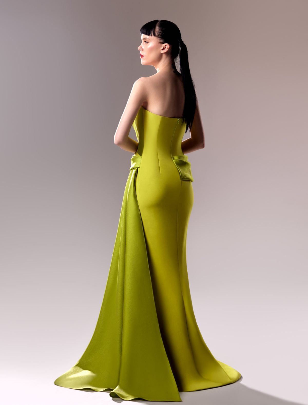 Strapless Lime Dress with Piqué Draping - An Epitome of Elegance