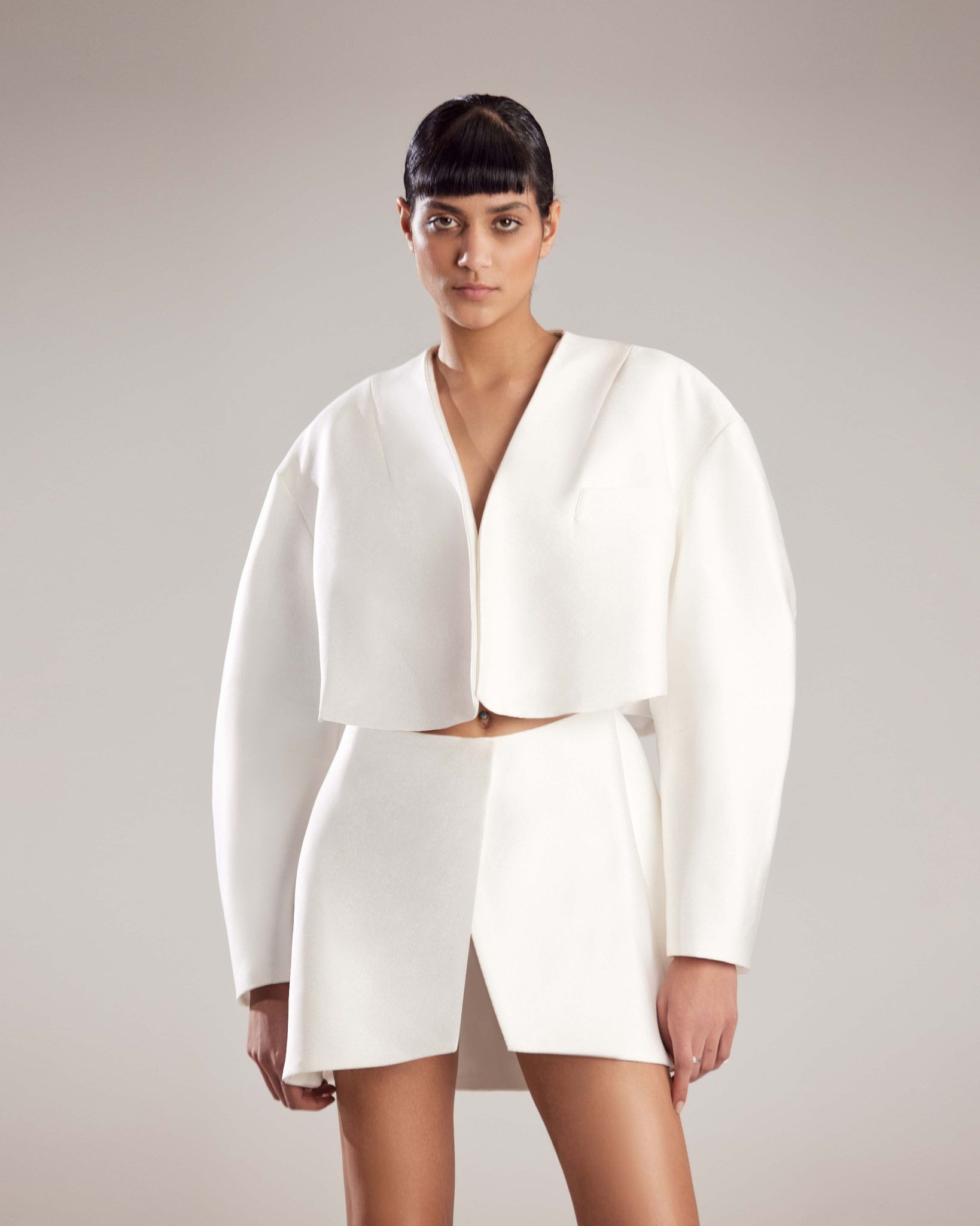 Chic Minimalist White Crepe Jacket Dress