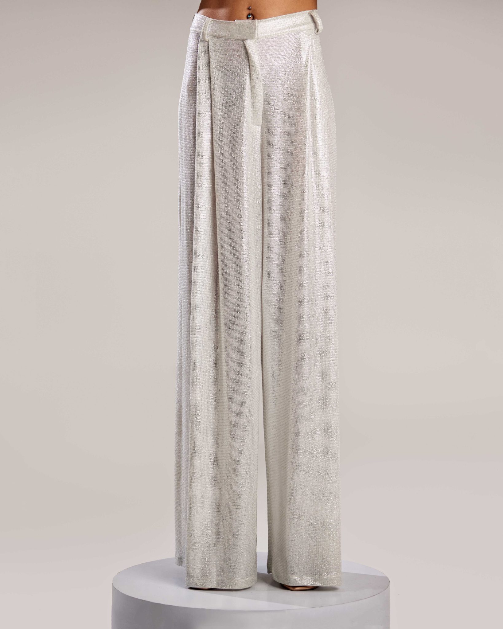 Silver Metallic Flared Pants