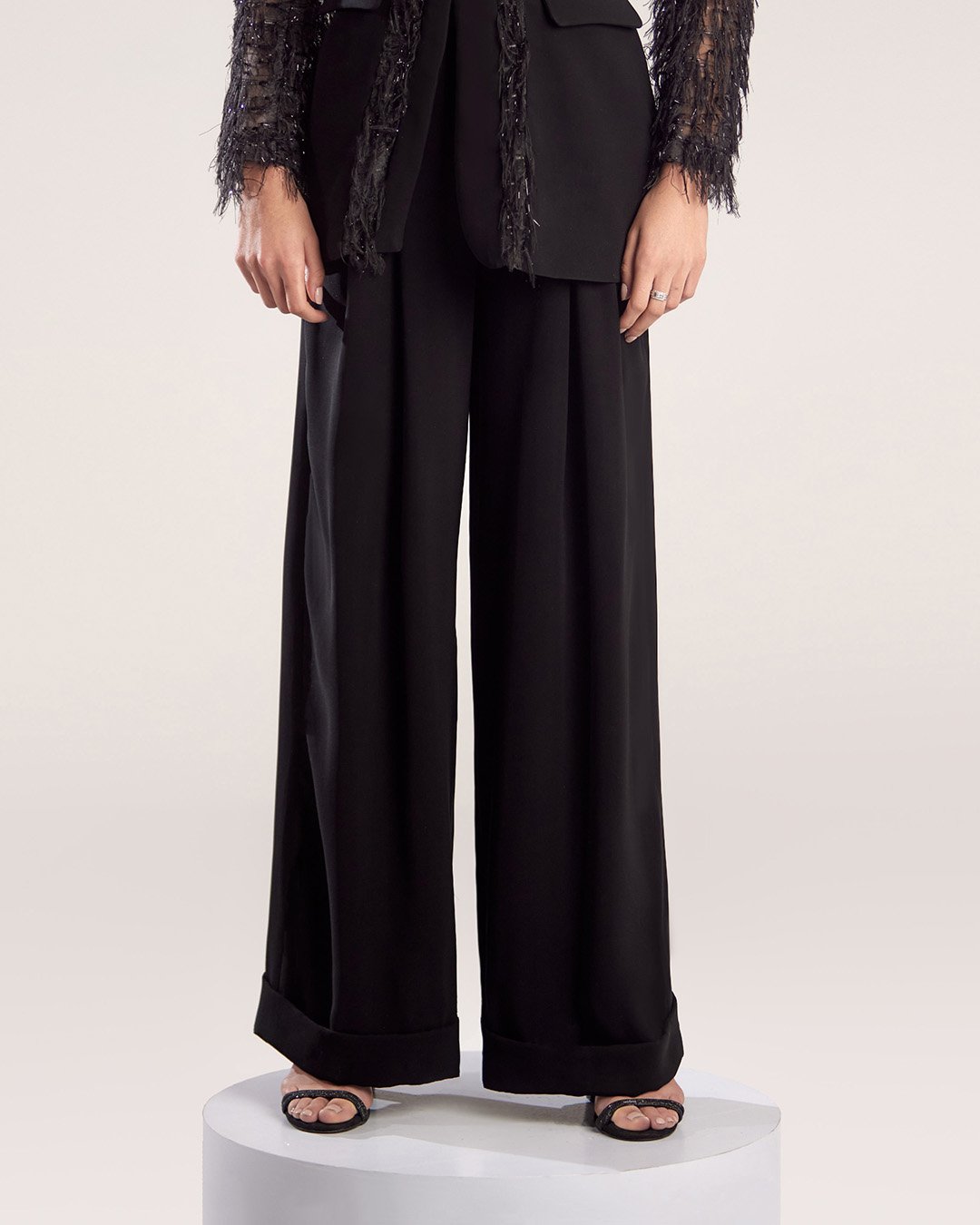 Wide Flared Black Crepe Pants