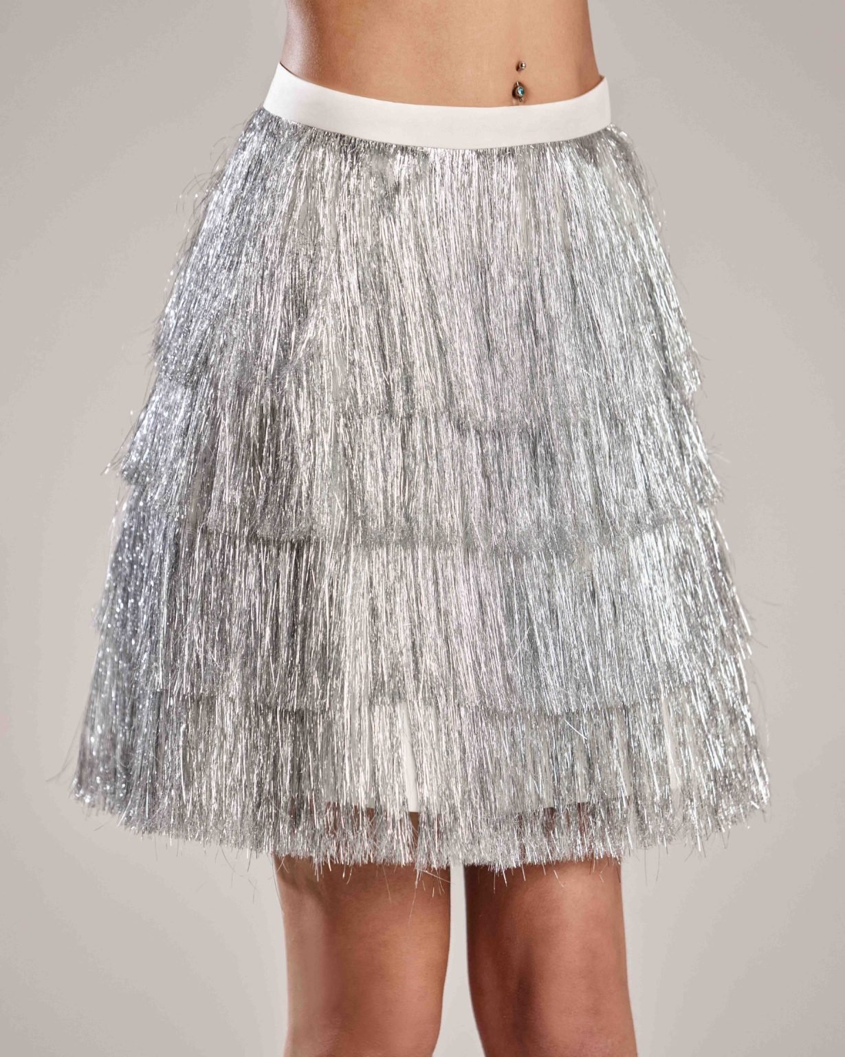 Glamorous Silver Metallic Feathered Mini Skirt