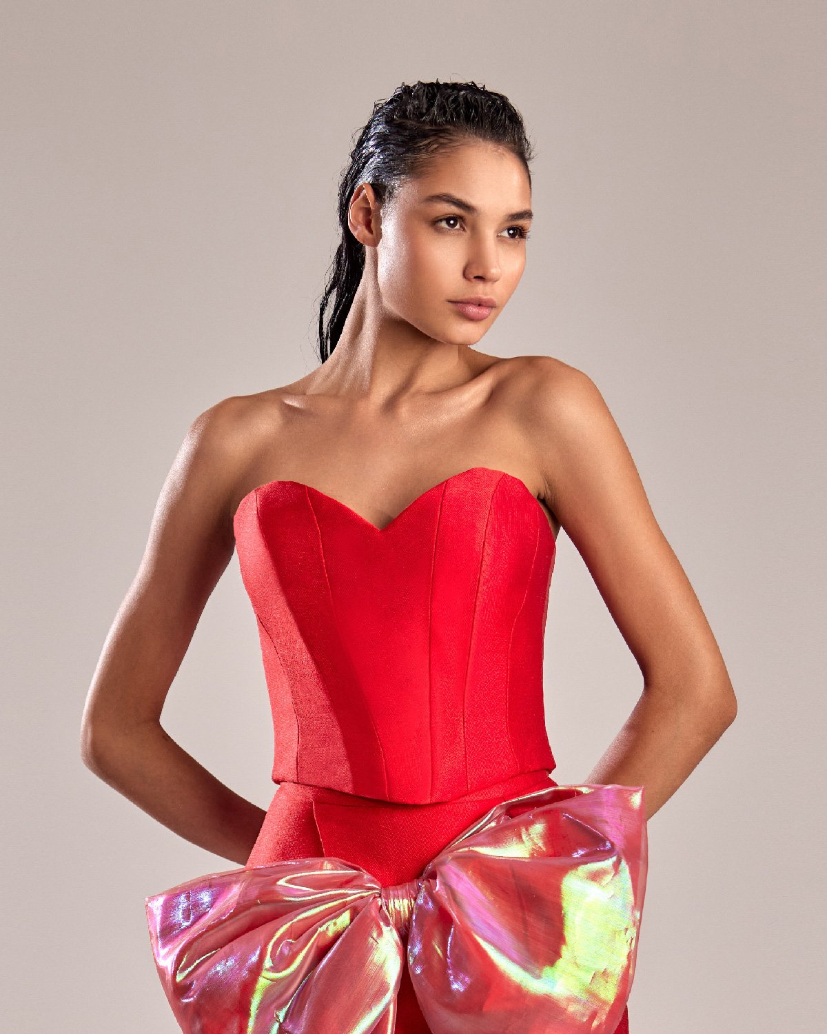 Red Mikado Piqué Heart Shaped Corset