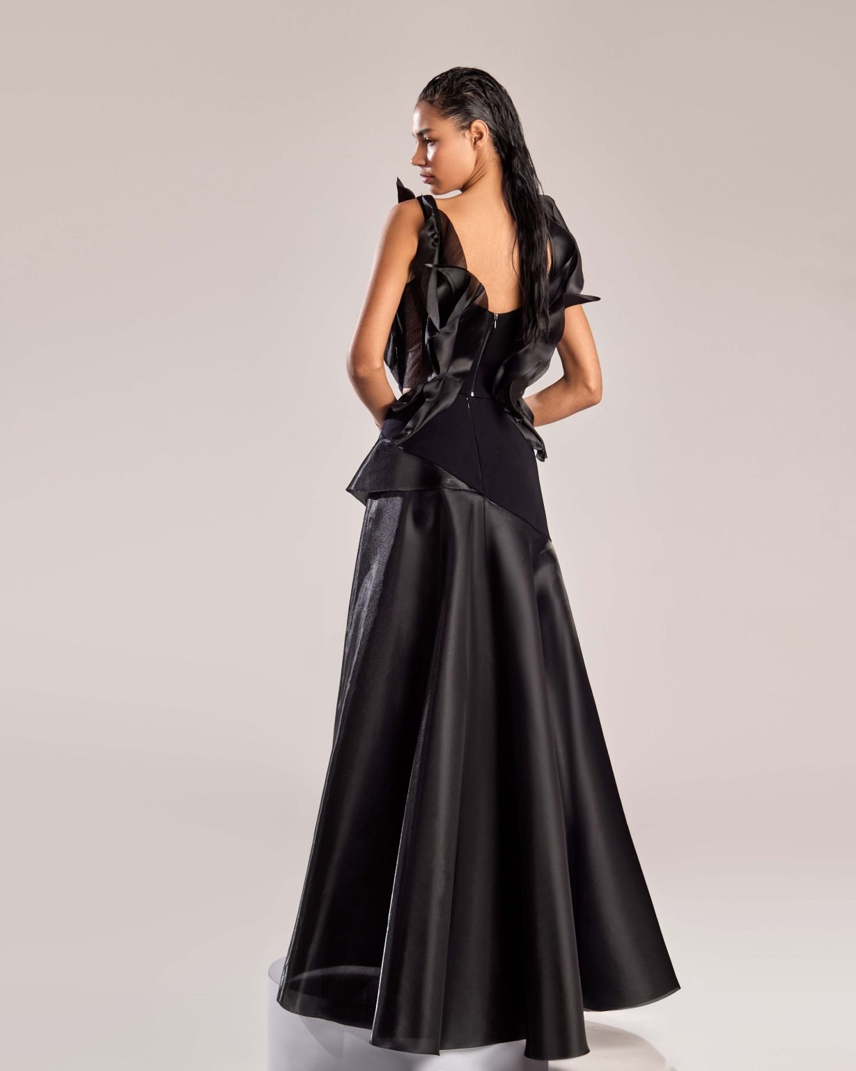 Elegant Black Organza Top with Dramatic Ruffles