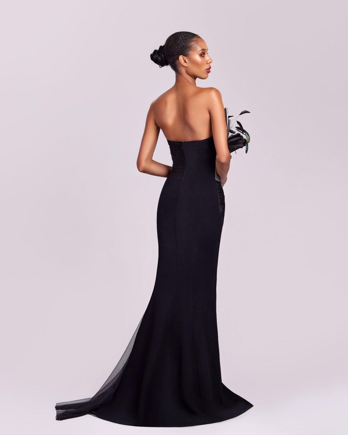 Enchanting Feathered Neckline Black Metallic Dress