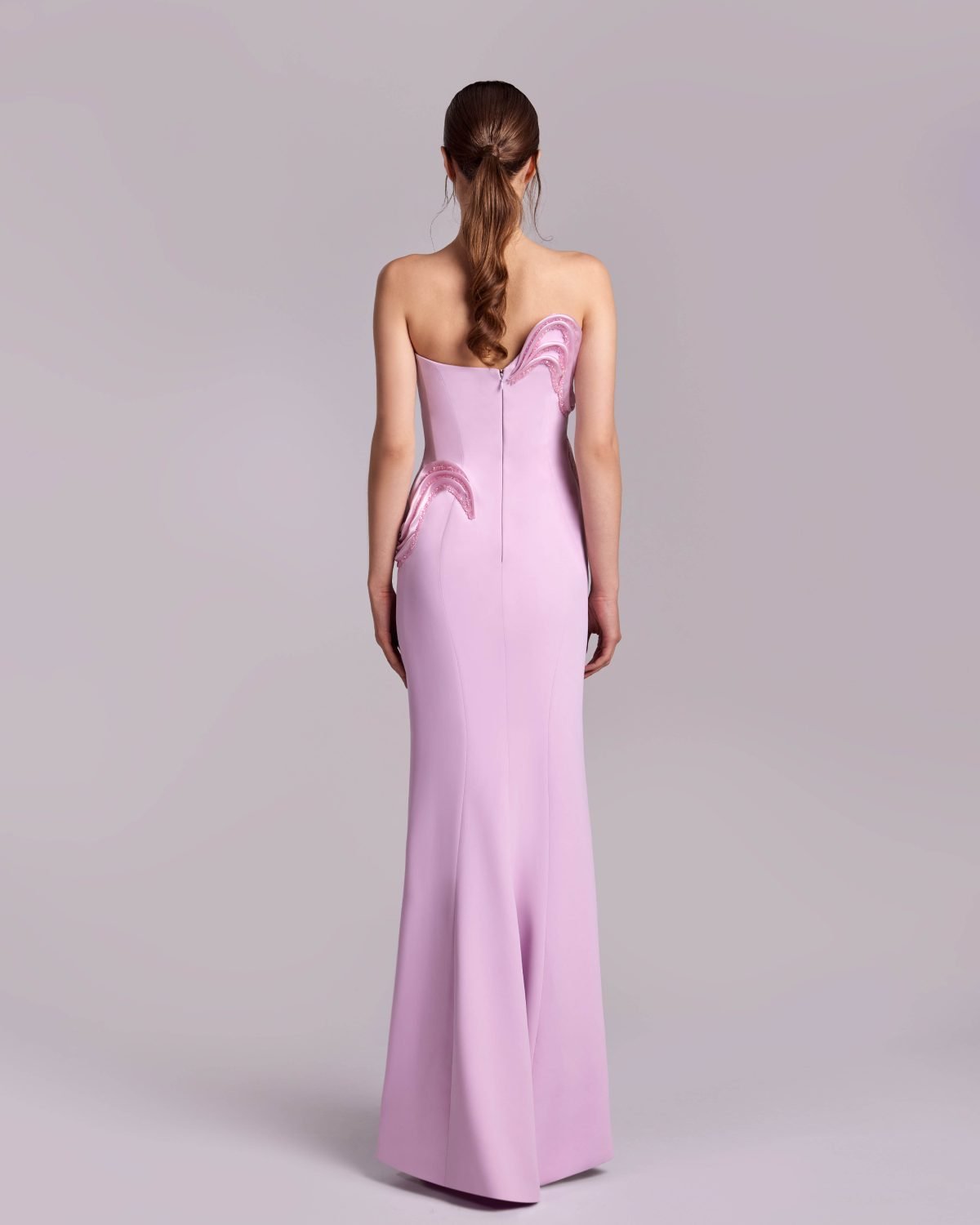 Sculptured Pink Dress with Organza and Crystal Inserts