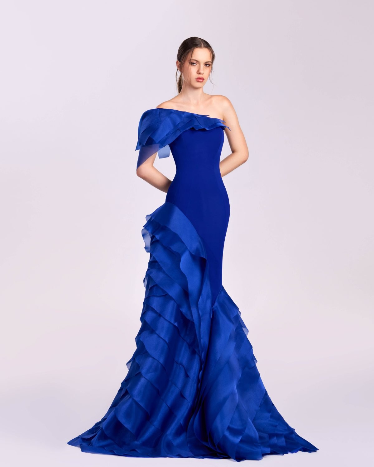 Graceful Ruffles: Off-Shoulder Mermaid Gown