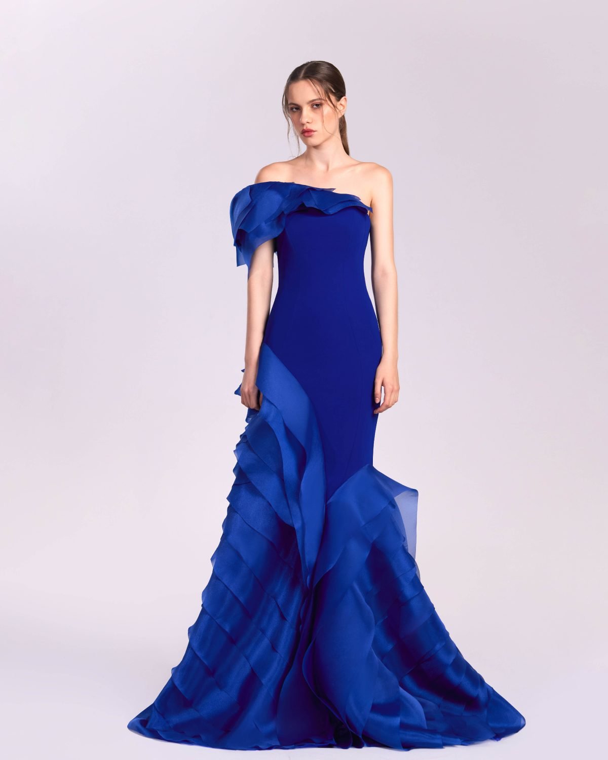 Graceful Ruffles: Off-Shoulder Mermaid Gown