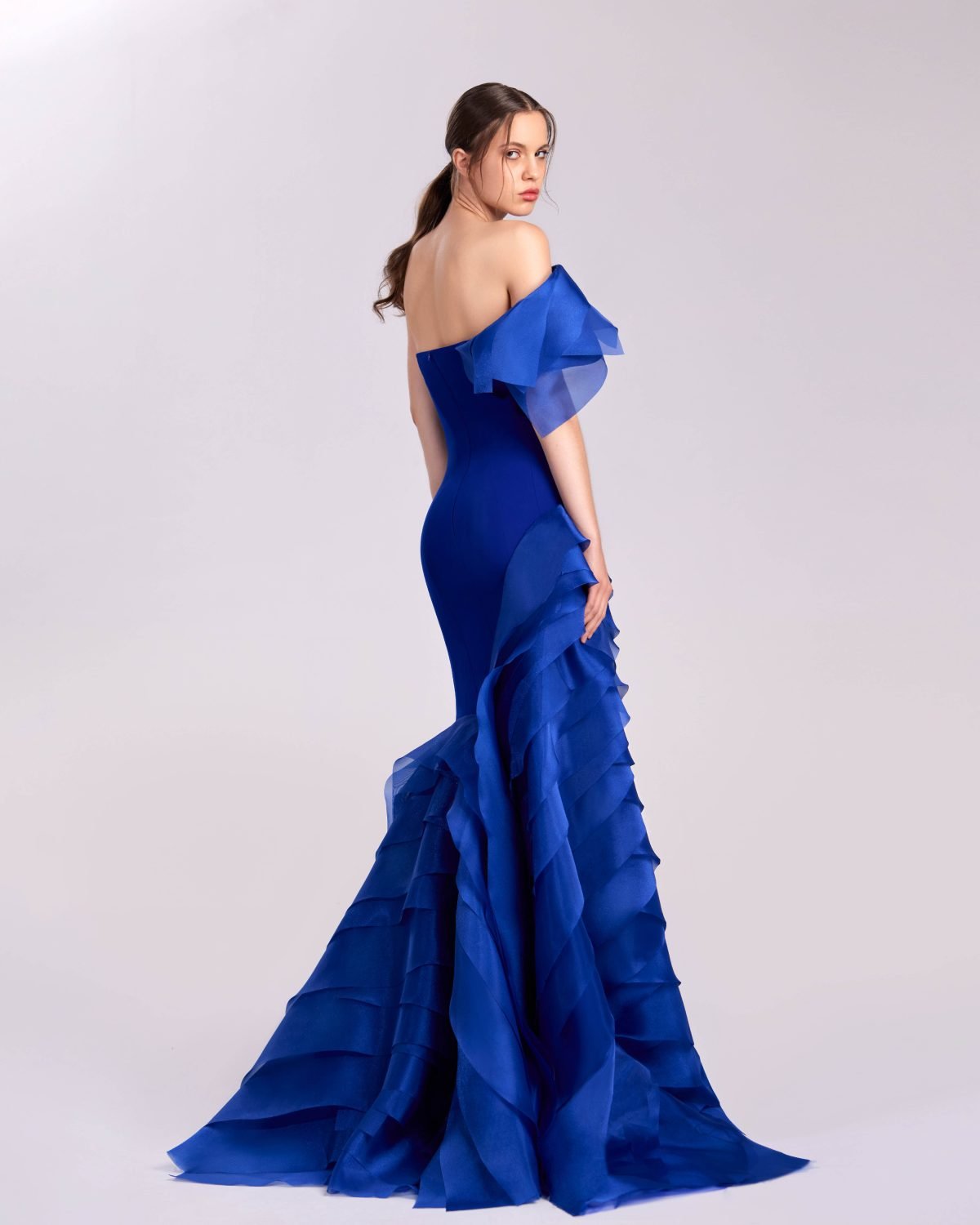Graceful Ruffles: Off-Shoulder Mermaid Gown