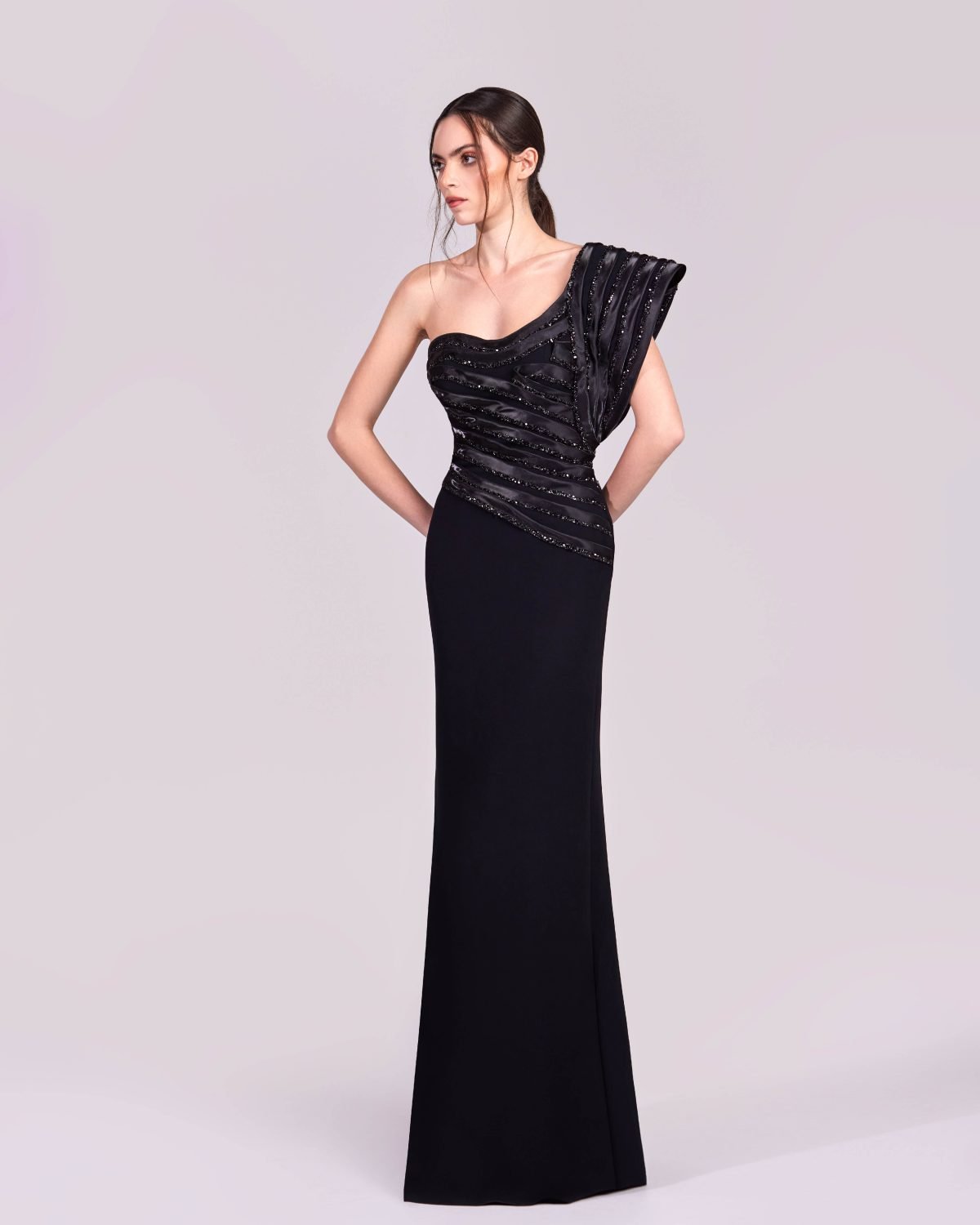 Removable Overskirt, Striped Organza and Lace Gown