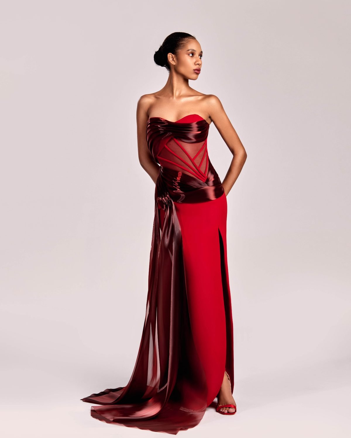 Seductive Sheer Bodice Corset Red Dress
