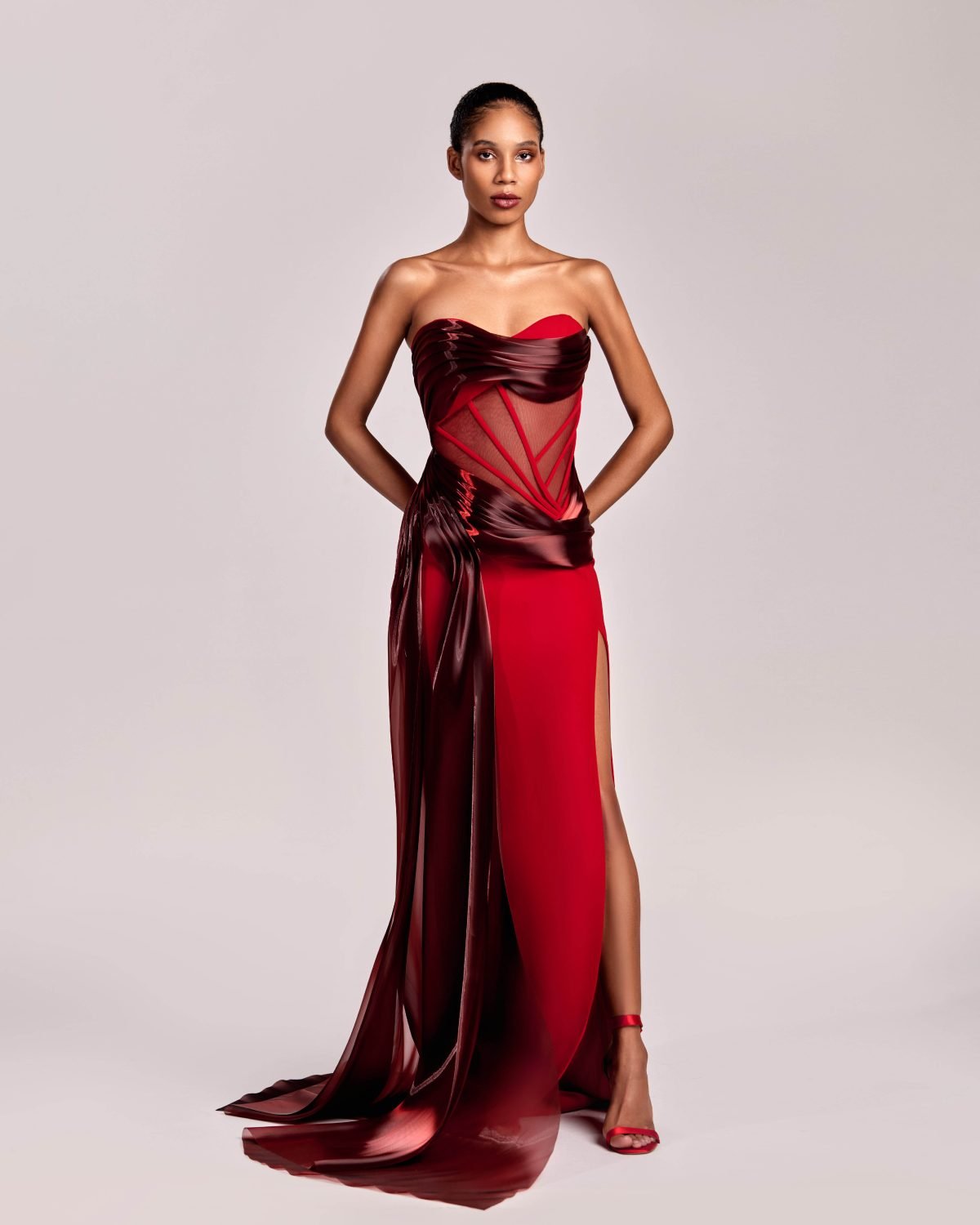 Seductive Sheer Bodice Corset Red Dress