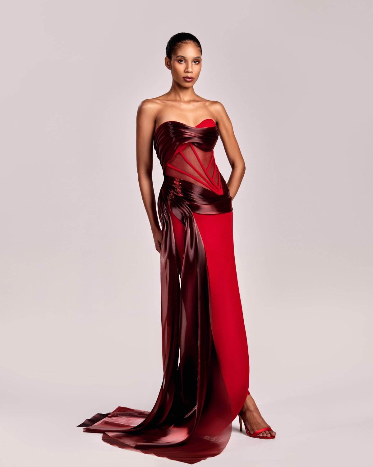 Seductive Sheer Bodice Corset Red Dress