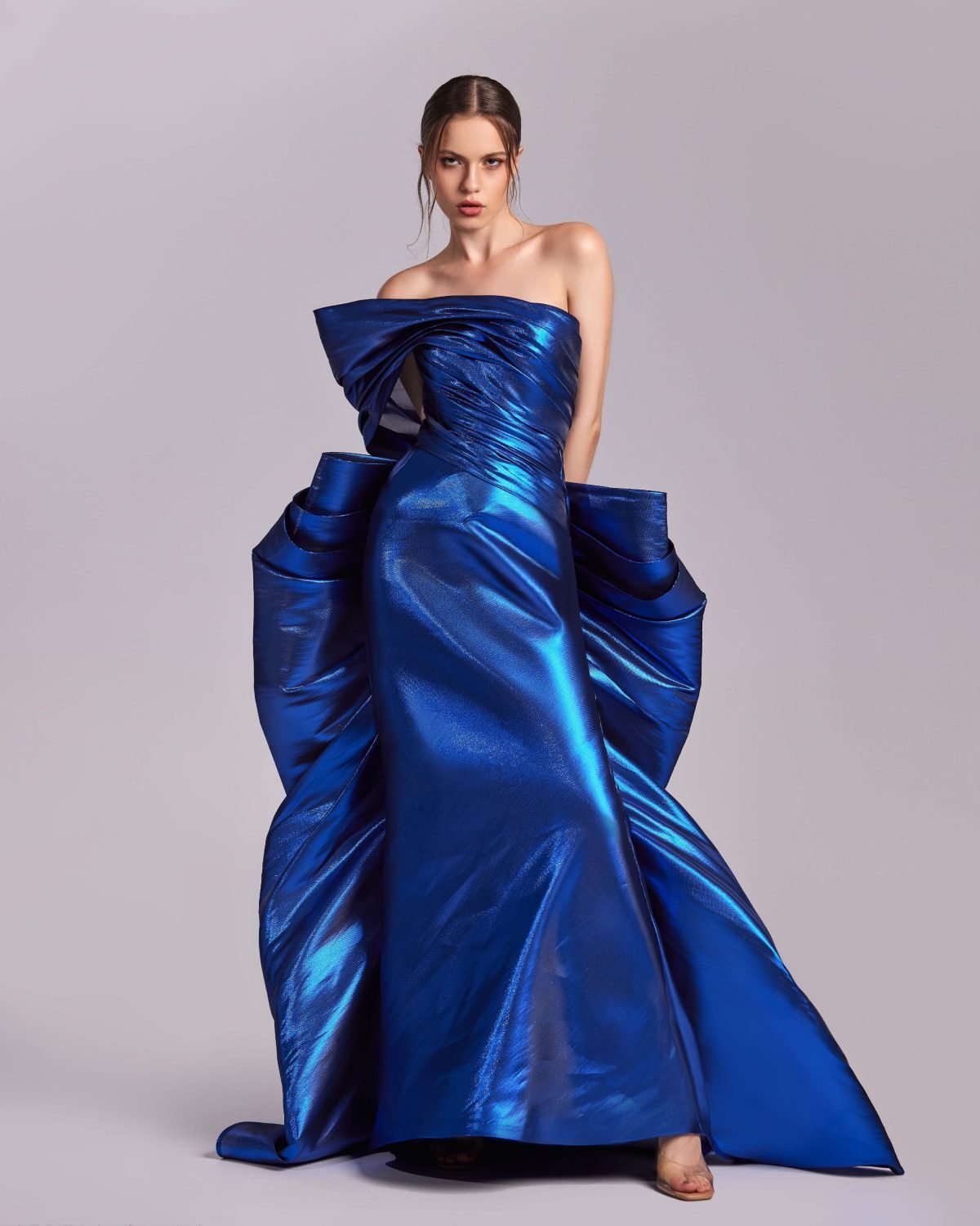 Fluid Royal Blue Metallic Dress with Side Drapes