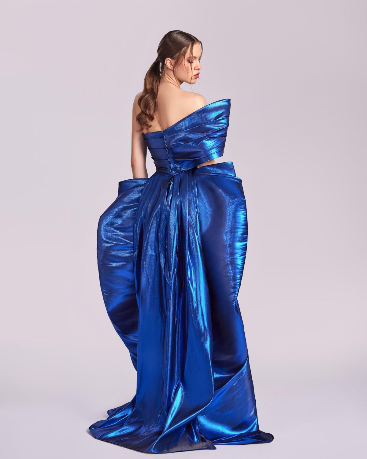 Fluid Royal Blue Metallic Dress with Side Drapes