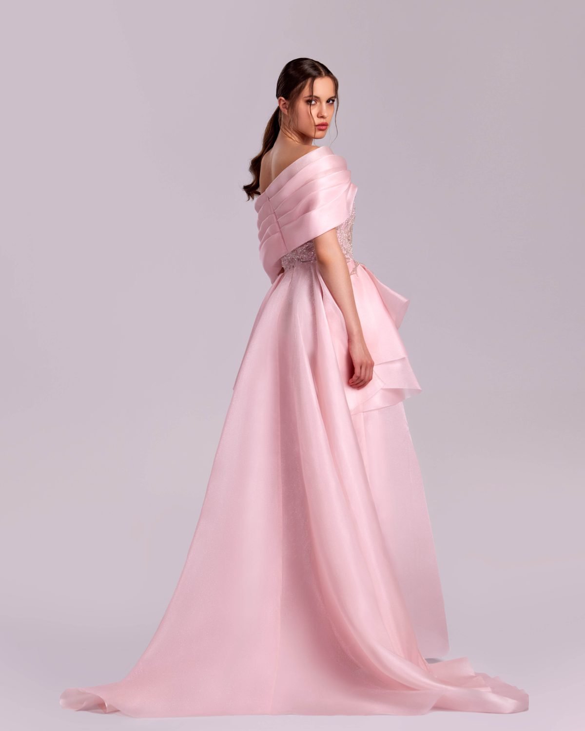 Whimsical Off-Shoulders Lace and Organza Pink Dress