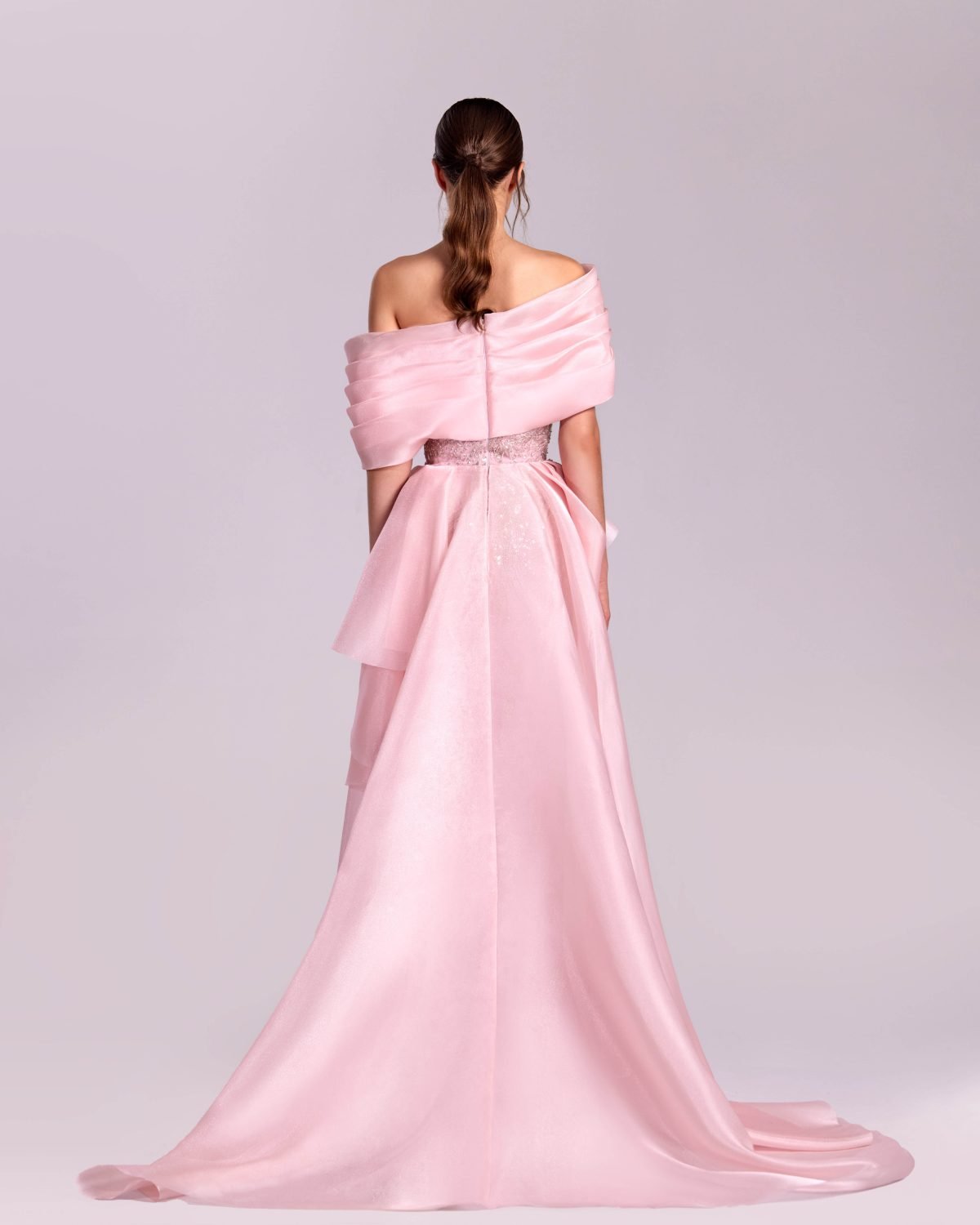 Whimsical Off-Shoulders Lace and Organza Pink Dress
