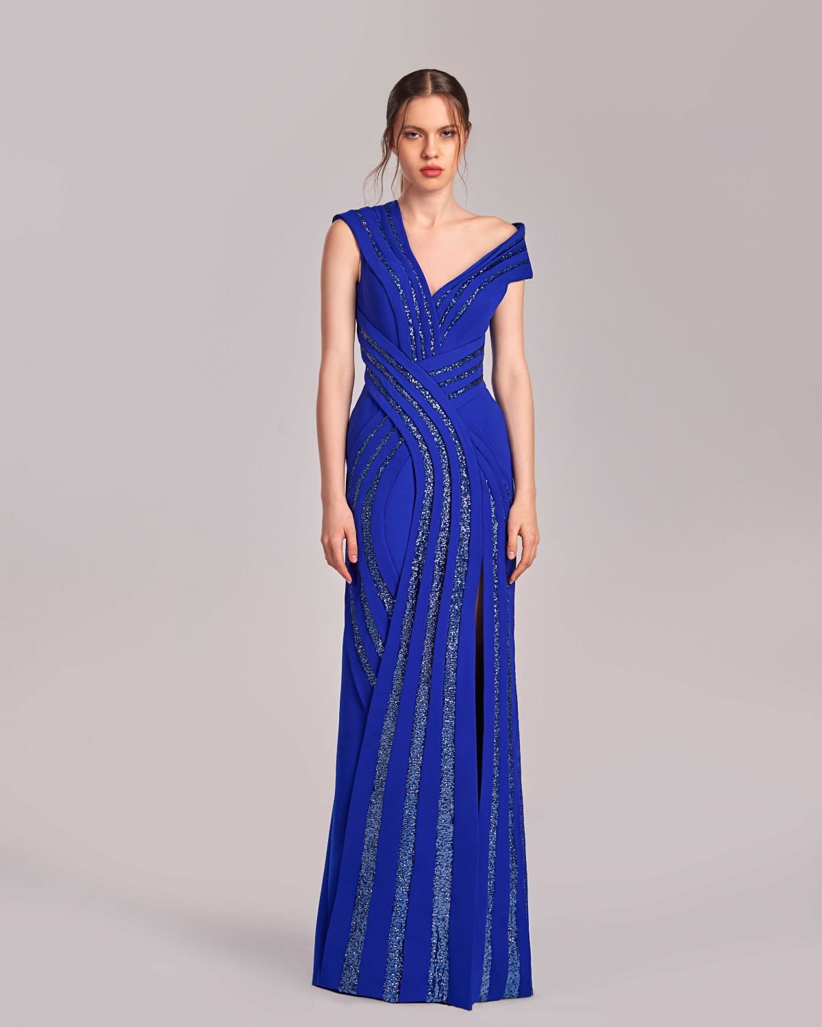 Royal Blue Asymmetrical Sparkling Evening Gown