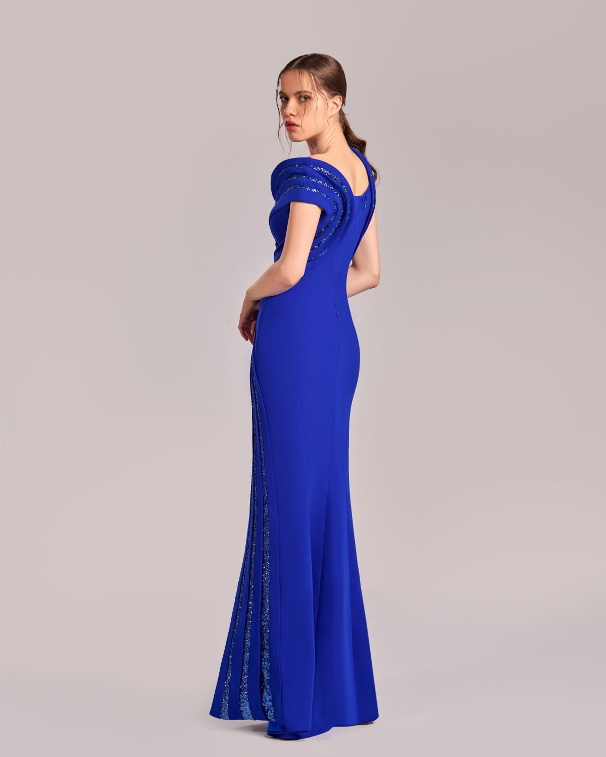 Royal Blue Asymmetrical Sparkling Evening Gown