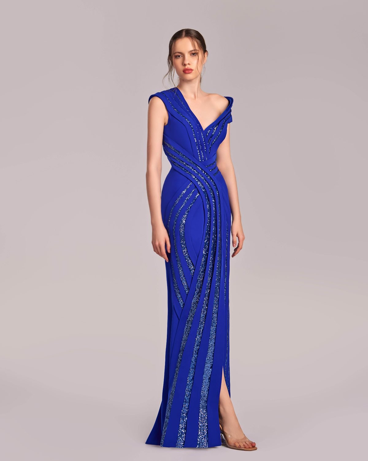 Royal Blue Asymmetrical Sparkling Evening Gown