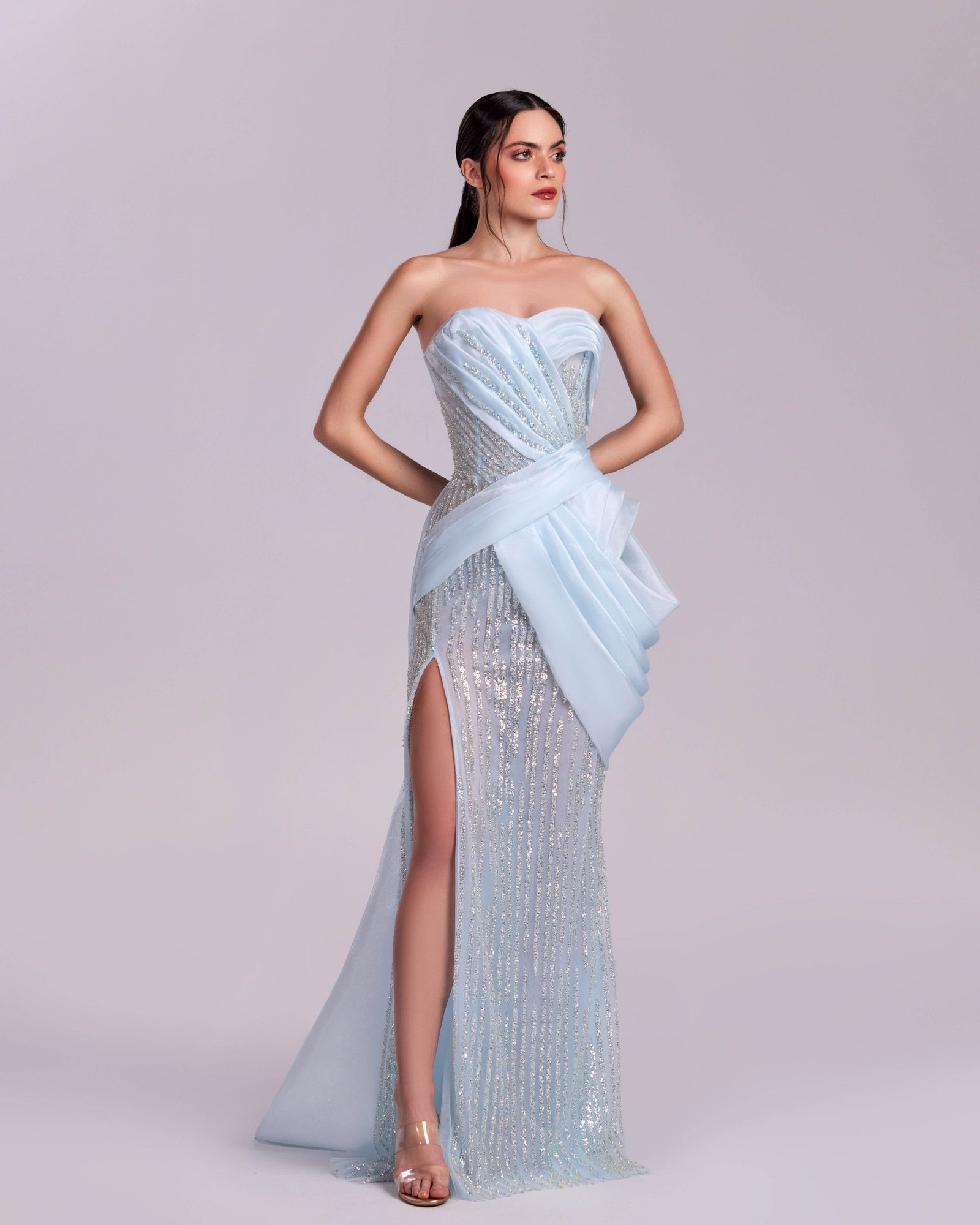 Celestial Ice Blue lace Dress with Organza Detailing