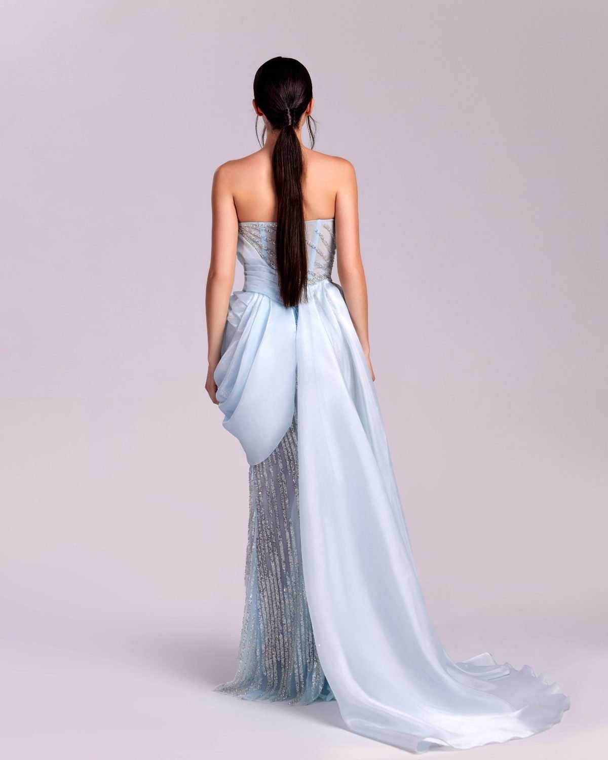 Celestial Ice Blue lace Dress with Organza Detailing