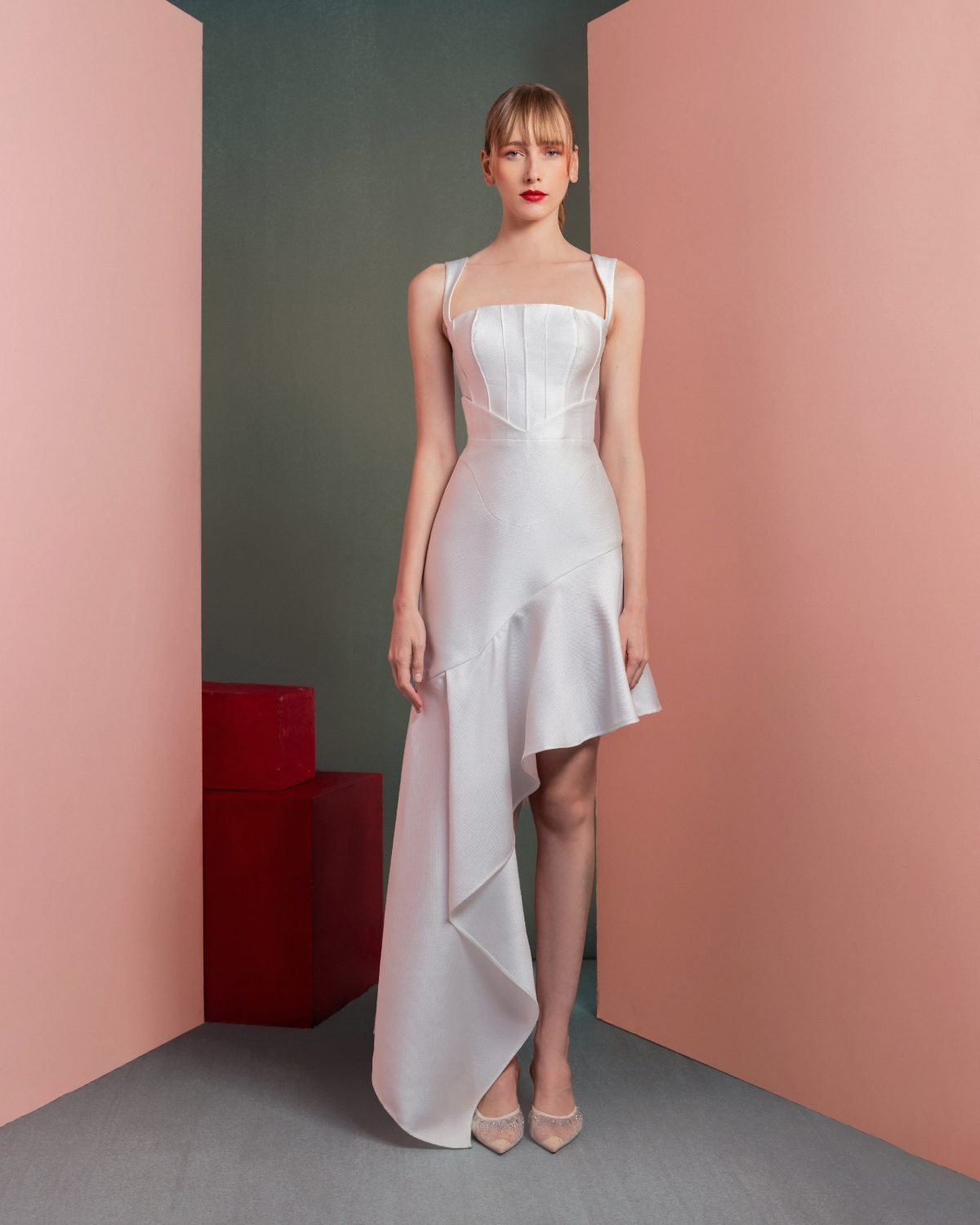 Asymmetrical High-Low Skirt Mikado Dress