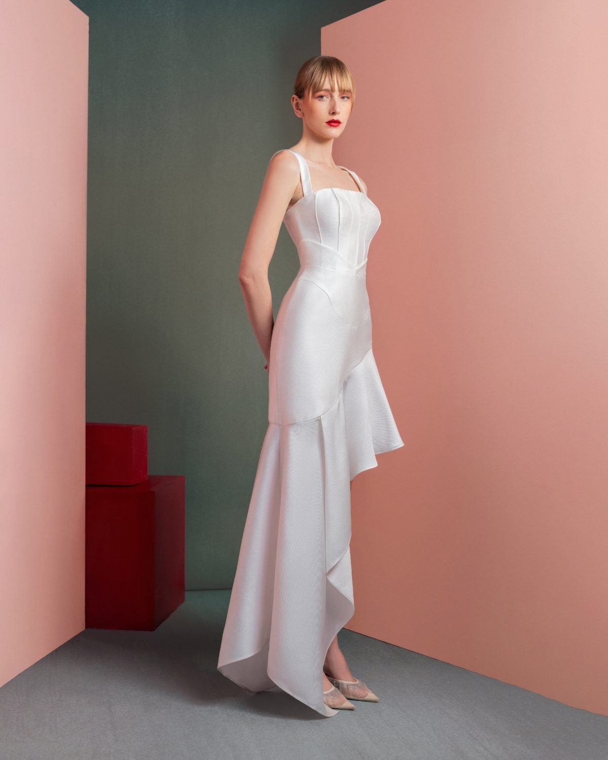 Asymmetrical High-Low Skirt Mikado Dress