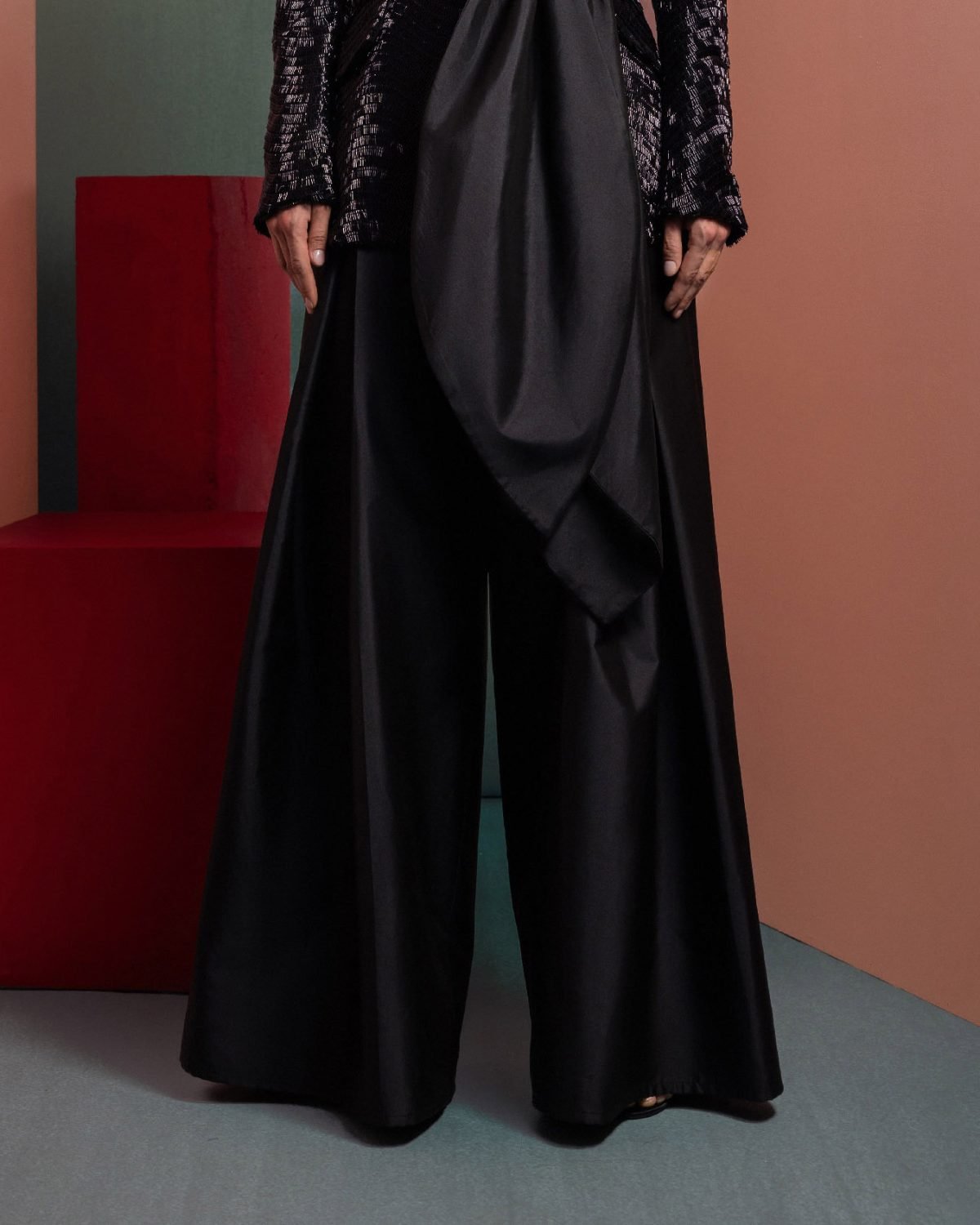 Wide-Leg Taffeta Pants