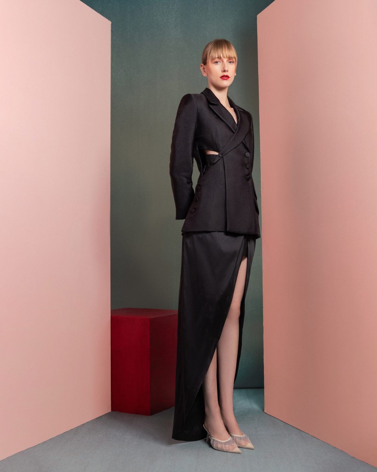 Structured Asymmetrical Blazer with Cut-Outs