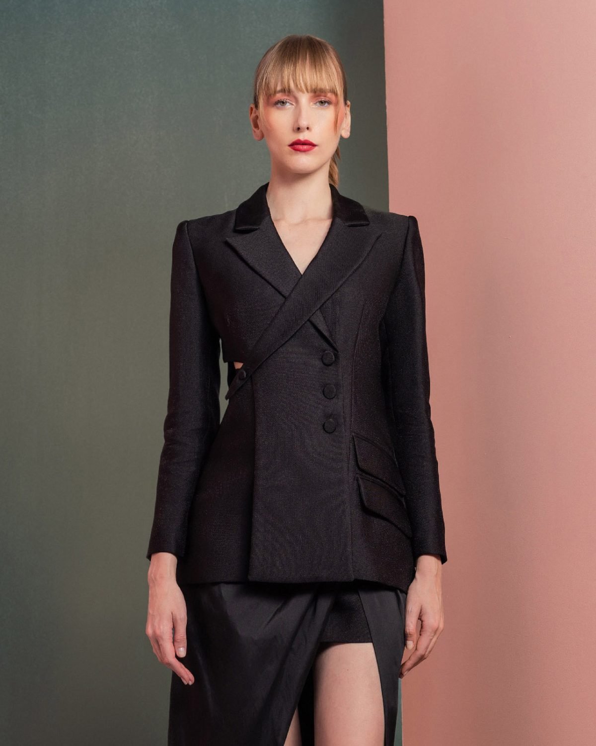 Structured Asymmetrical Blazer with Cut-Outs