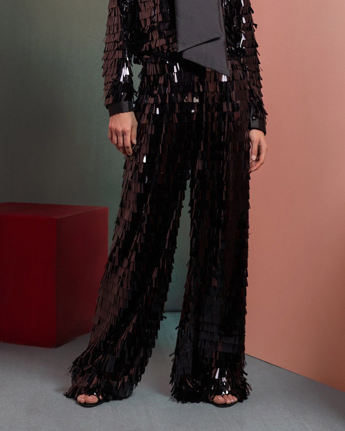 Flared Black Sequin Pants