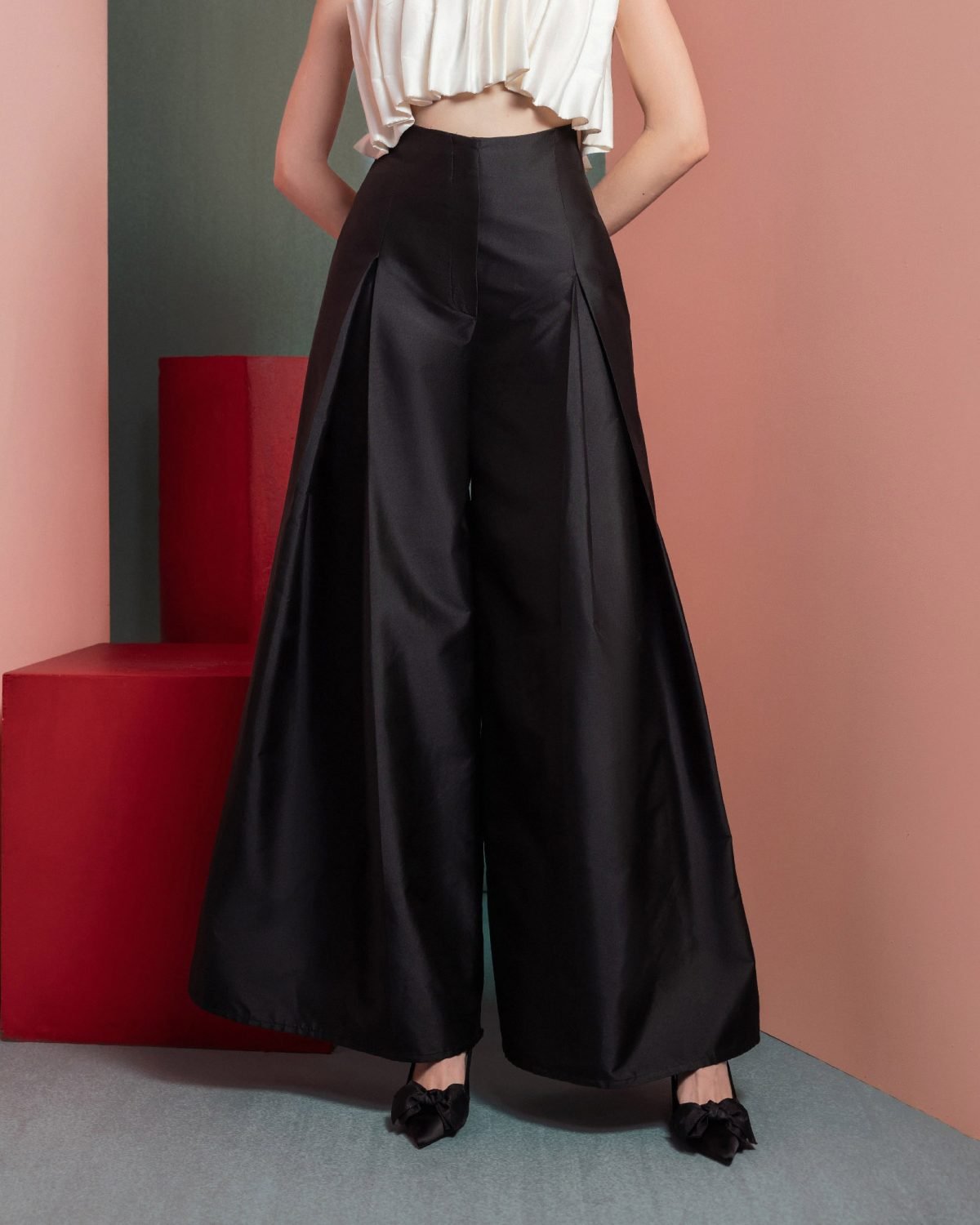 Wide-Leg Taffeta Pants