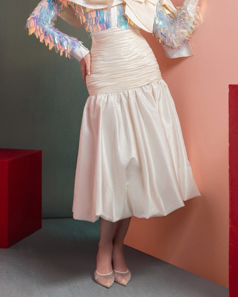 Draped Taffeta Midi Skirt 
